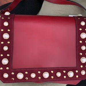 Sandro Leather Suede Crossbody Pearl Gold Stud NWT